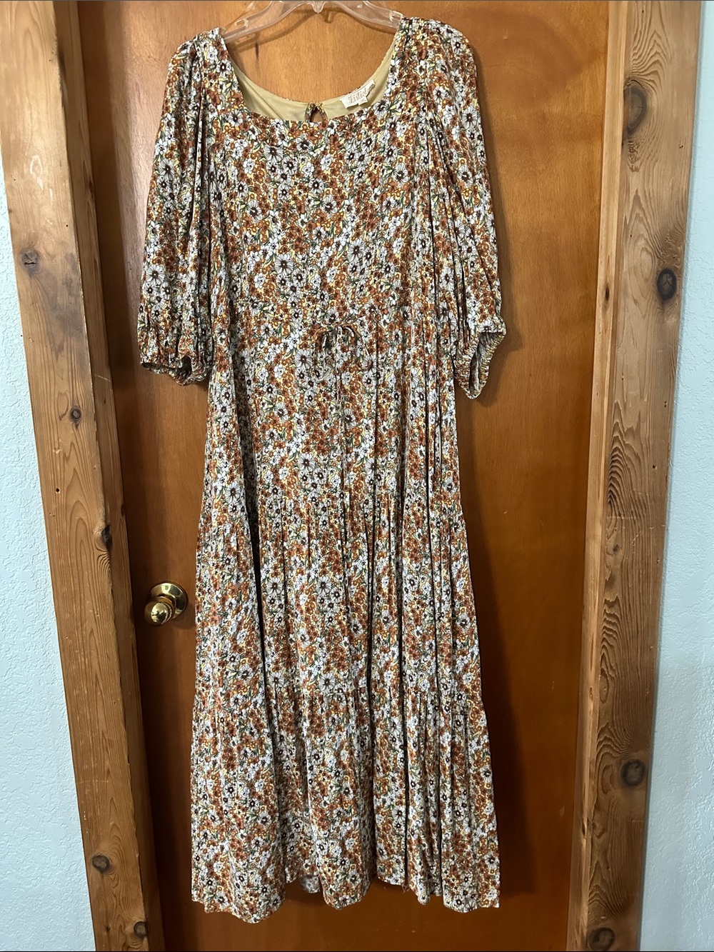 Listicle Rust, Cream and Brown Floral Tiered Maxi Dress
